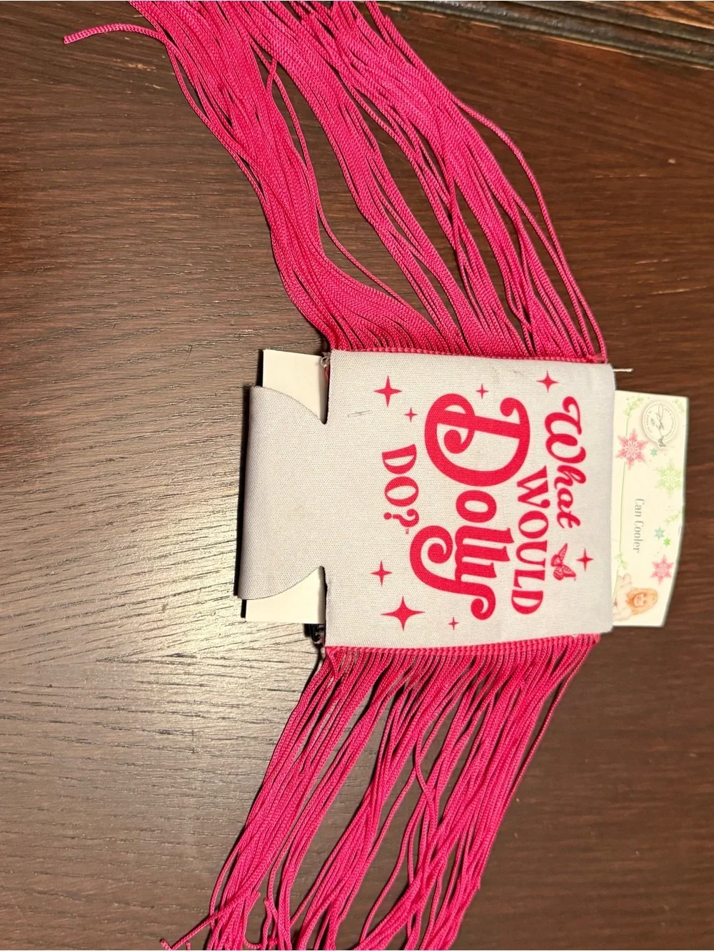 Hot Pink Fringe Can Cooler with 